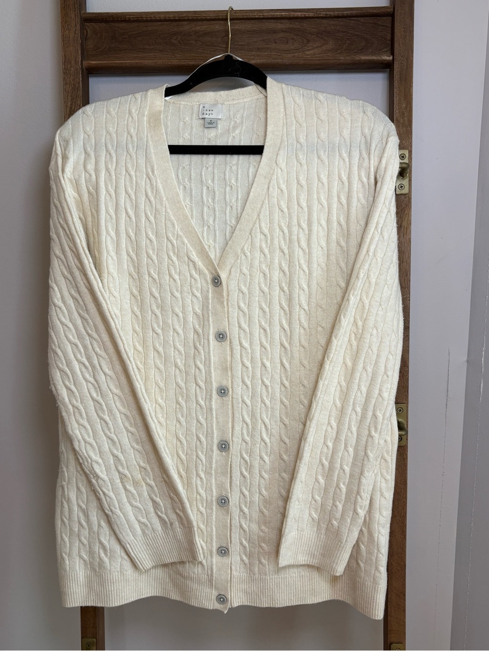 a new day Cream Cable Knit Button-Front Cardigan